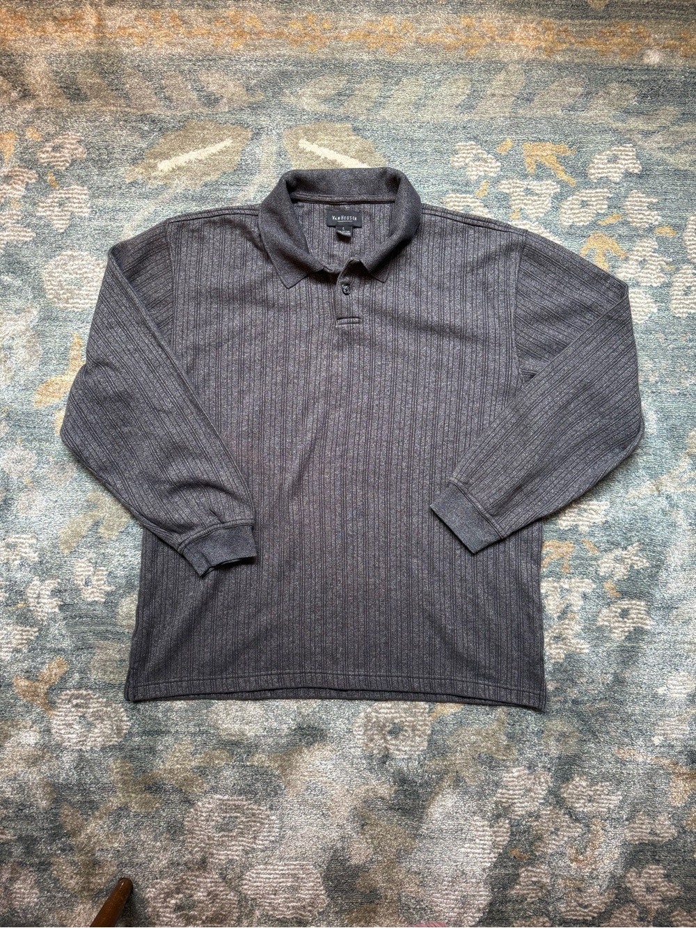 Van Heusen Men's Long Sleeve Polo - Charcoal Gray Ribbed